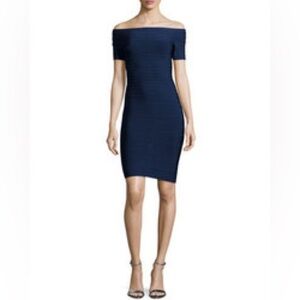 NWT Herve Leger Carmen Off The Shoulder Bandage Dress Classic Blue Sz XS